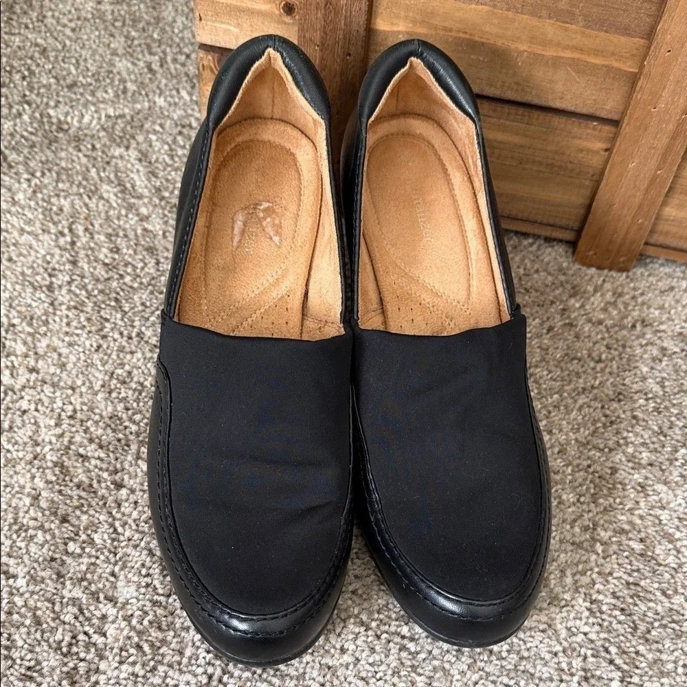 Naturalizer Womens Black Leather Fabric Slip On Block Heel Pumps‎ Shoes Comfort
